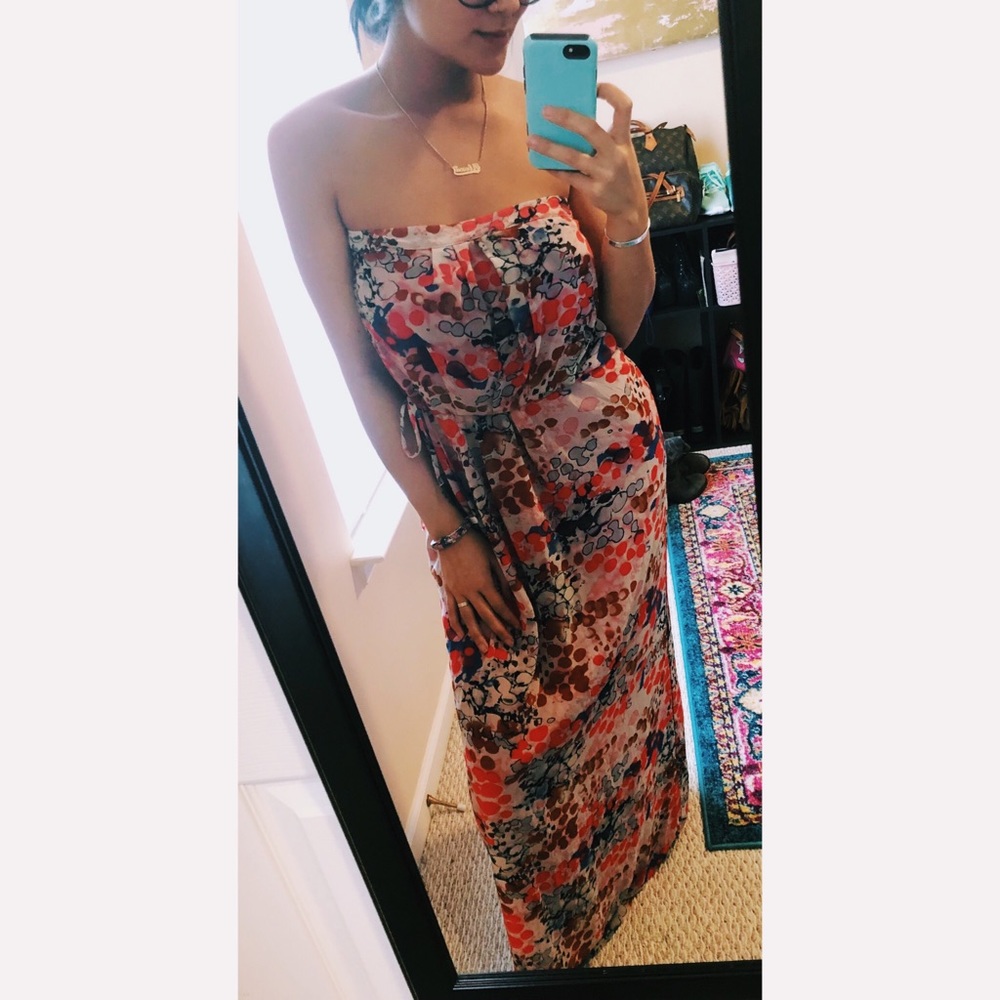 GAP Strapless Watercolor Maxi Dress